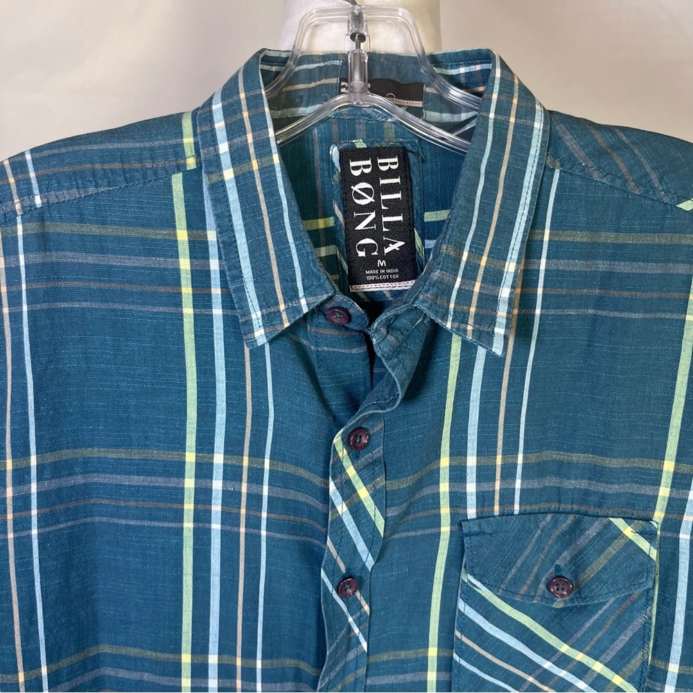 Billabong Men's Plaid Shirt‎ Teal and Yellow Size Medium